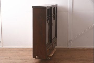 和製アンティーク　大正昭和初期　タモ材　栓材　大正ロマン　昭和レトロ　懐かしい雰囲気の大振りなブックケース(本箱、戸棚、収納棚、飾り棚)(R-042902)