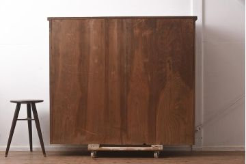 和製アンティーク　大正昭和初期　タモ材　栓材　大正ロマン　昭和レトロ　懐かしい雰囲気の大振りなブックケース(本箱、戸棚、収納棚、飾り棚)(R-042902)