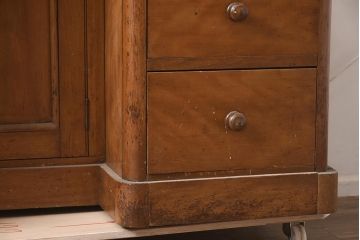 【簡易リペア限定品】フランスアンティーク　【簡易リペア限定品】【簡易リペア限定品】アンティーク建具　メープル材　玉杢が目を引く両袖机(両袖デスク、机、在宅ワーク、在宅用ワークデスク、サイドボード)(R-042903)