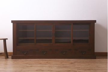 アンティーク家具　ヒノキ材　4枚引き戸　6尺水屋サイドボード(水屋箪笥、戸棚、収納棚)(R-042905)