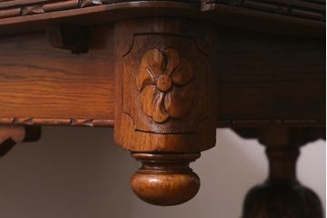 アンティーク家具　イギリスアンティーク　上手物!　オーク材　華やかなバルボスレッグのドローリーフテーブル(エクステンションテーブル、ダイニングテーブル)(R-042908)