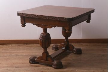 アンティーク家具　イギリスアンティーク　上手物!　オーク材　華やかなバルボスレッグのドローリーフテーブル(エクステンションテーブル、ダイニングテーブル)(R-042908)