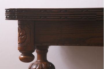 アンティーク家具　イギリスアンティーク　上手物!　オーク材　華やかなバルボスレッグのドローリーフテーブル(エクステンションテーブル、ダイニングテーブル)(R-042908)