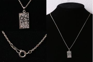 ヴィンテージアクセサリー　シルバー925　透かし模様のビンテージネックレス(ペンダント)(R-042922)