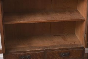 和製アンティーク　大正昭和初期　タモ材　栓材　上手物　ダイヤガラスがレトロな面持ちの本箱(ブックケース、戸棚、収納棚、飾り棚)(R-042931)