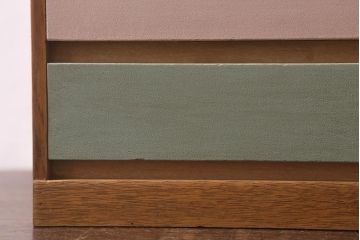 レトロ家具　ペイント　ナラ材　3色のカラーがかわいい小引き出し(卓上収納、小物収納)(R-042937)