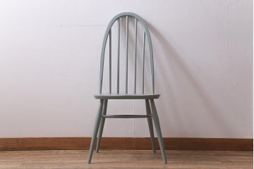 ヴィンテージ家具　ERCOL(アーコール)　淡いグリーンのペイントがおしゃれなクエーカーチェア(ダイニングチェア、椅子、ビンテージ)(R-042944)