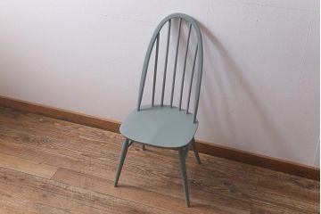 ヴィンテージ家具　ERCOL(アーコール)　淡いグリーンのペイントがおしゃれなクエーカーチェア(ダイニングチェア、椅子、ビンテージ)(R-042944)