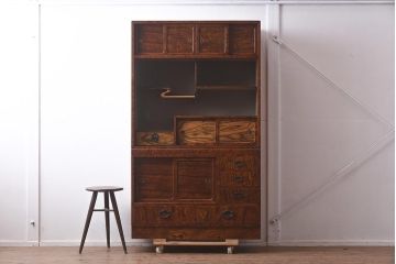 ビンテージ家具　黒柿・ケヤキ材　玉杢　上質な和の雰囲気漂う茶箪笥(茶棚、飾り棚)(R-042946)