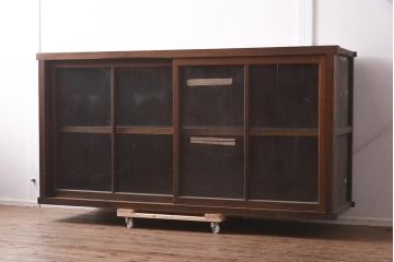 アンティーク家具　ヒノキ材　シンプルなガラス戸棚(サイドボード、キャビネット、収納棚)(R-042952)