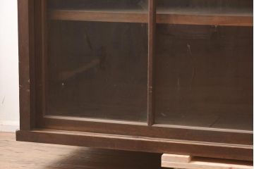 アンティーク家具　ヒノキ材　シンプルなガラス戸棚(サイドボード、キャビネット、収納棚)(R-042952)