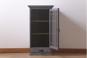 アンティーク家具　和製アンティーク　ダークグレーペイントがおしゃれな引き出し付きサイドキャビネット(収納棚、飾り棚、ガラス戸棚)(R-042955)