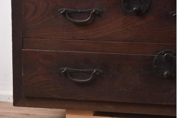 アンティーク家具　明治期　前面欅(ケヤキ)材　味わい漂う衣装箪笥(時代箪笥、収納箪笥、チェスト、引き出し)(R-042962)