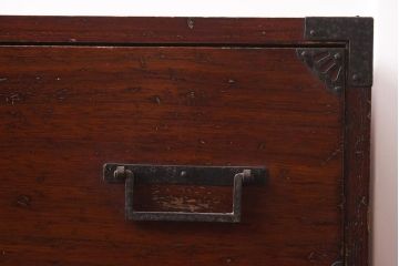 アンティーク家具　明治期　総桐材　漆塗りの箪笥ローボード(ローチェスト、衣装箪笥、時代箪笥、桐箪笥、桐たんす)(R-042963)