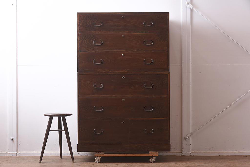 和製アンティーク　昭和中期　三方桑材　桐材　高級品!和モダンな雰囲気づくりにおすすめの重ね箪笥(和箪笥、衣装箪笥)(R-042965)