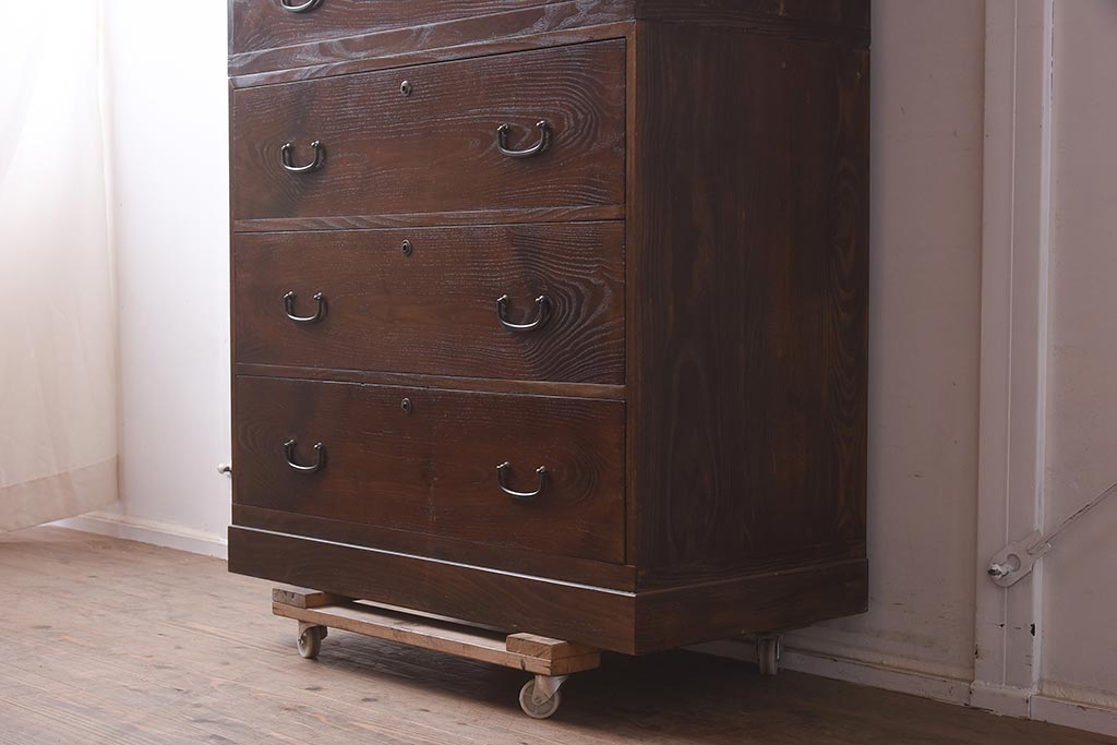 和製アンティーク　昭和中期　三方桑材　桐材　高級品!和モダンな雰囲気づくりにおすすめの重ね箪笥(和箪笥、衣装箪笥)(R-042965)