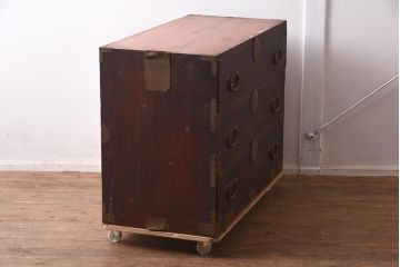 アンティーク家具　和製アンティーク　大正昭和初期　ヒノキ材　三段　和の風格漂う衣装箪笥(和箪笥)(R-042967)