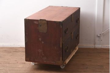 アンティーク家具　和製アンティーク　大正昭和初期　ヒノキ材　三段　和の風格漂う衣装箪笥(和箪笥)(R-042968)