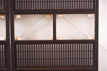 アンティーク建具　昭和初期　裏障子付き　腰板欅(ケヤキ)材　格子戸4枚セット(ガラス帯戸、引き戸)(R-042970)