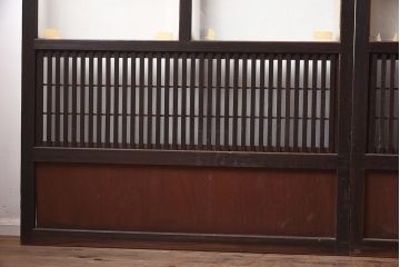 アンティーク建具　昭和初期　裏障子付き　腰板欅(ケヤキ)材　格子戸4枚セット(ガラス帯戸、引き戸)(R-042970)