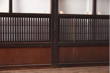 アンティーク建具　昭和初期　裏障子付き　腰板欅(ケヤキ)材　格子戸4枚セット(ガラス帯戸、引き戸)(R-042970)