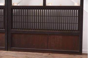 アンティーク建具　昭和初期　裏障子付き　腰板欅(ケヤキ)材　格子戸4枚セット(ガラス帯戸、引き戸)(R-042970)
