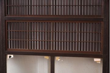 アンティーク建具　昭和初期　裏障子付き　腰板欅(ケヤキ)材　格子戸4枚セット(ガラス帯戸、引き戸)(R-042970)