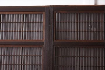 アンティーク建具　昭和初期　裏障子付き　腰板欅(ケヤキ)材　格子戸4枚セット(ガラス帯戸、引き戸)(R-042970)