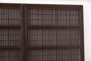 アンティーク建具　昭和初期　裏障子付き　腰板欅(ケヤキ)材　格子戸4枚セット(ガラス帯戸、引き戸)(R-042970)
