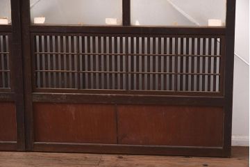 アンティーク建具　昭和初期　裏障子付き　腰板欅(ケヤキ)材　格子戸4枚セット(ガラス帯戸、引き戸)(R-042970)