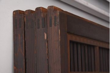 アンティーク建具　昭和初期　裏障子付き　腰板欅(ケヤキ)材　格子戸4枚セット(ガラス帯戸、引き戸)(R-042970)
