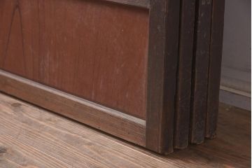 アンティーク建具　昭和初期　裏障子付き　腰板欅(ケヤキ)材　格子戸4枚セット(ガラス帯戸、引き戸)(R-042970)