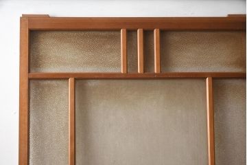 ビンテージ建具　上手物!　腰板栗材　レトロなガラス戸2枚セット(引き戸)(R-042971)