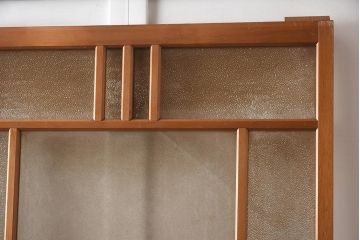 ビンテージ建具　上手物!　腰板栗材　レトロなガラス戸2枚セット(引き戸)(R-042971)