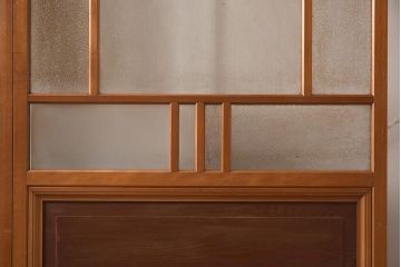 ビンテージ建具　上手物!　腰板栗材　レトロなガラス戸2枚セット(引き戸)(R-042971)