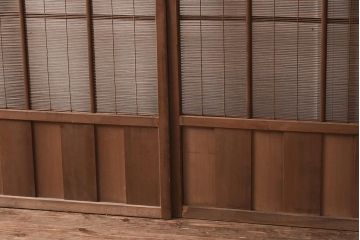 ビンテージ建具　上手物!　無双窓　藤紋の透かし入りの御簾戸4枚セット(戸、簀戸、葭戸、夏障子、夏戸、葦戸)(R-042972)
