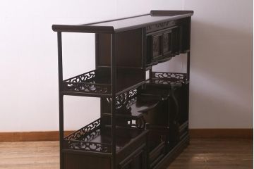 ビンテージ家具　伝統民芸　黒檀材　珍しい六尺サイズの茶棚(飾り棚、戸棚、ヴィンテージ)(R-042976)
