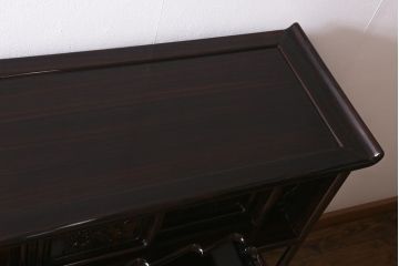 ビンテージ家具　伝統民芸　黒檀材　珍しい六尺サイズの茶棚(飾り棚、戸棚、ヴィンテージ)(R-042976)