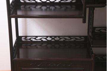 ビンテージ家具　伝統民芸　黒檀材　珍しい六尺サイズの茶棚(飾り棚、戸棚、ヴィンテージ)(R-042976)