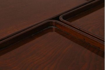 アンティーク雑貨　総ケヤキ材　杢目と漆塗りが美しいお膳5客セット(お盆)(R-042983)