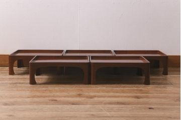 アンティーク雑貨　総ケヤキ材　杢目と漆塗りが美しいお膳5客セット(お盆)(R-042983)