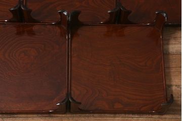 アンティーク雑貨　総ケヤキ材　杢目と漆塗りが美しいお膳5客セット(お盆)(R-042985)