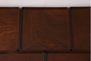 アンティーク雑貨　総ケヤキ材　杢目と漆塗りが美しいお膳5客セット(お盆)(R-042985)