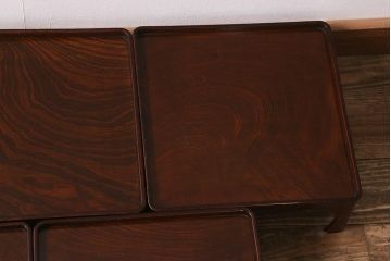 アンティーク雑貨　総ケヤキ材　杢目と漆塗りが美しいお膳5客セット(お盆)(R-042985)
