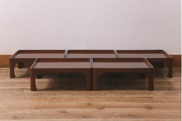 アンティーク雑貨　総ケヤキ材　杢目と漆塗りが美しいお膳5客セット(お盆)(R-042986)