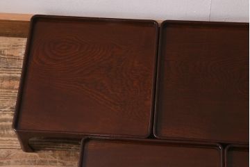 アンティーク雑貨　総ケヤキ材　杢目と漆塗りが美しいお膳5客セット(お盆)(R-042986)