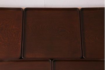 アンティーク雑貨　総ケヤキ材　杢目と漆塗りが美しいお膳5客セット(お盆)(R-042986)
