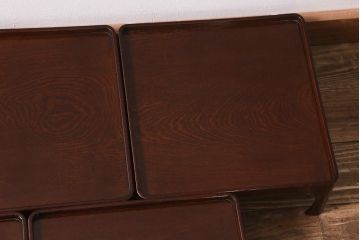 アンティーク雑貨　総ケヤキ材　杢目と漆塗りが美しいお膳5客セット(お盆)(R-042986)