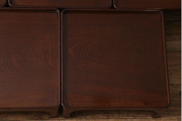 アンティーク雑貨　総ケヤキ材　杢目と漆塗りが美しいお膳5客セット(お盆)(R-042986)