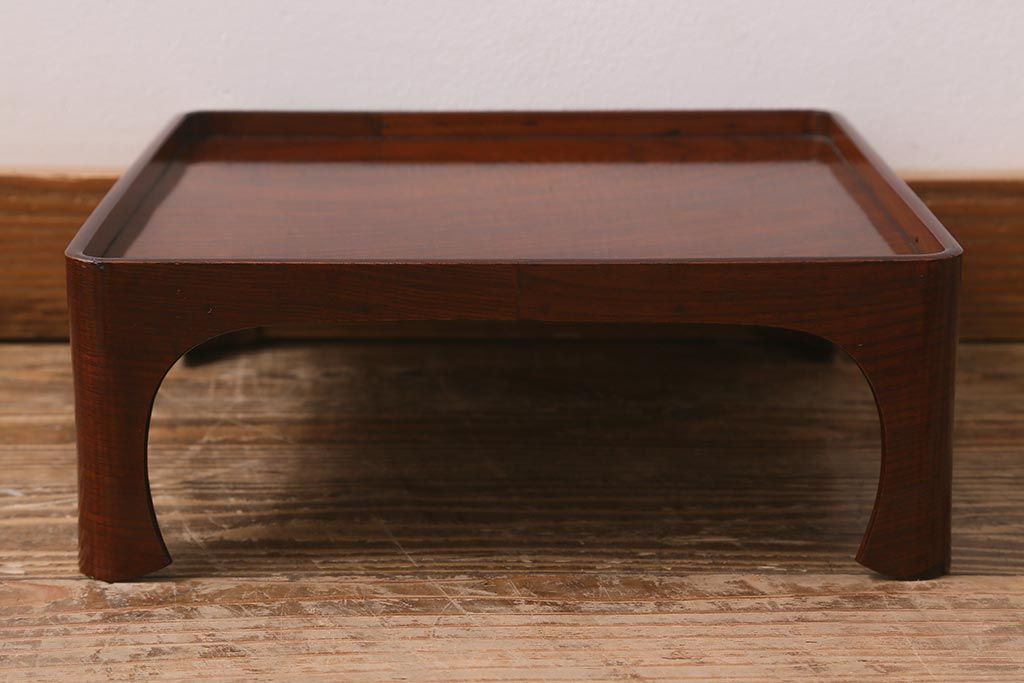 アンティーク雑貨　総ケヤキ材　杢目と漆塗りが美しいお膳5客セット(お盆)(R-042986)